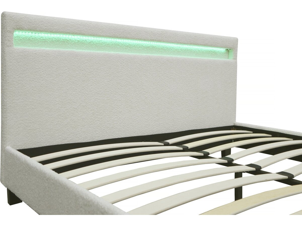 Letto in tessuto riccio "Maria" con LED 140x190cm - Crema