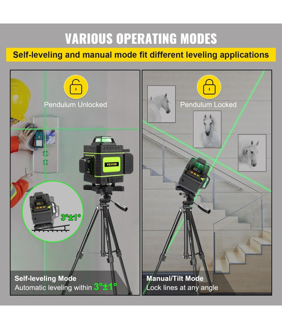 Livella Laser A Verde 16 Linee Autolivellante 4x360° Con Base Di Treppiede         