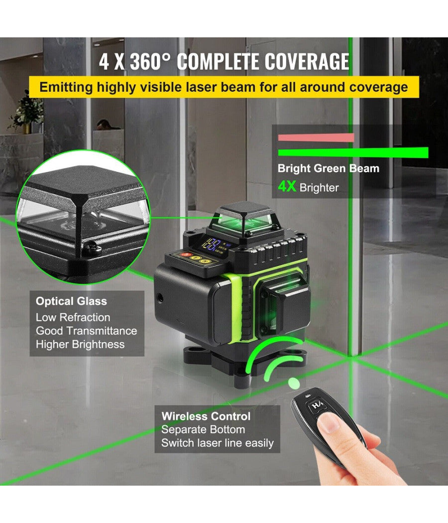 Livella Laser A Verde 16 Linee Autolivellante 4x360° Con Base Di Treppiede         