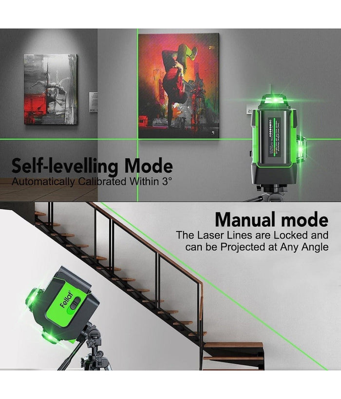 Livella Laser Autolivellante A 360° Livella Laser Verde 2 Batterie Ricaricabili         