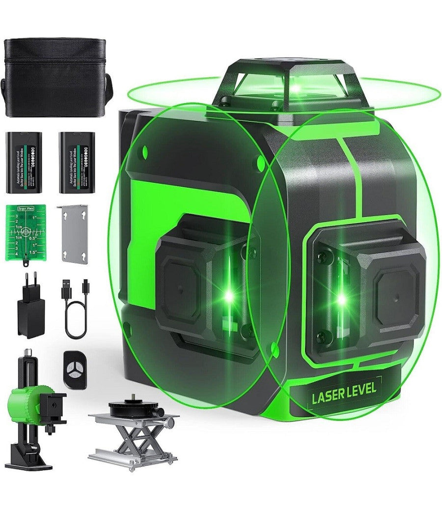 Livella Laser Autolivellante A 360° Livella Laser Verde 2 Batterie Ricaricabili         