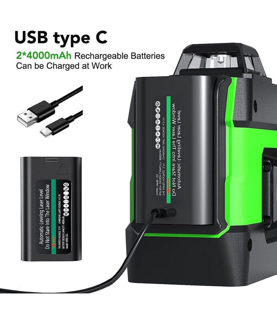 Livella Laser Autolivellante A 360° Livella Laser Verde 2 Batterie Ricaricabili         