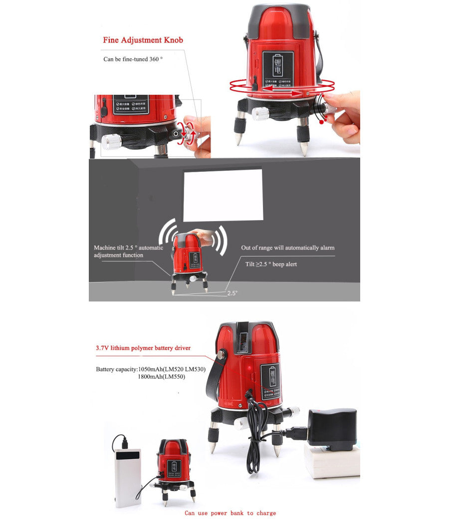 Livella Laser Tracciatore Autolivellante 360Âº Rotazione Bolla Digitale 2 Linee         