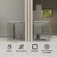 Gabbia Trappola per Animali Vivi Pieghevole in Acciaio, 81x26x34.5cm, Argento