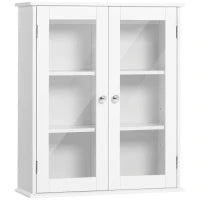 kleankin Armadietto Pensile Bagno a 2 Ante in Legno e Vetro con Ripiano Regolabile, 55x20x65 cm, Bianco