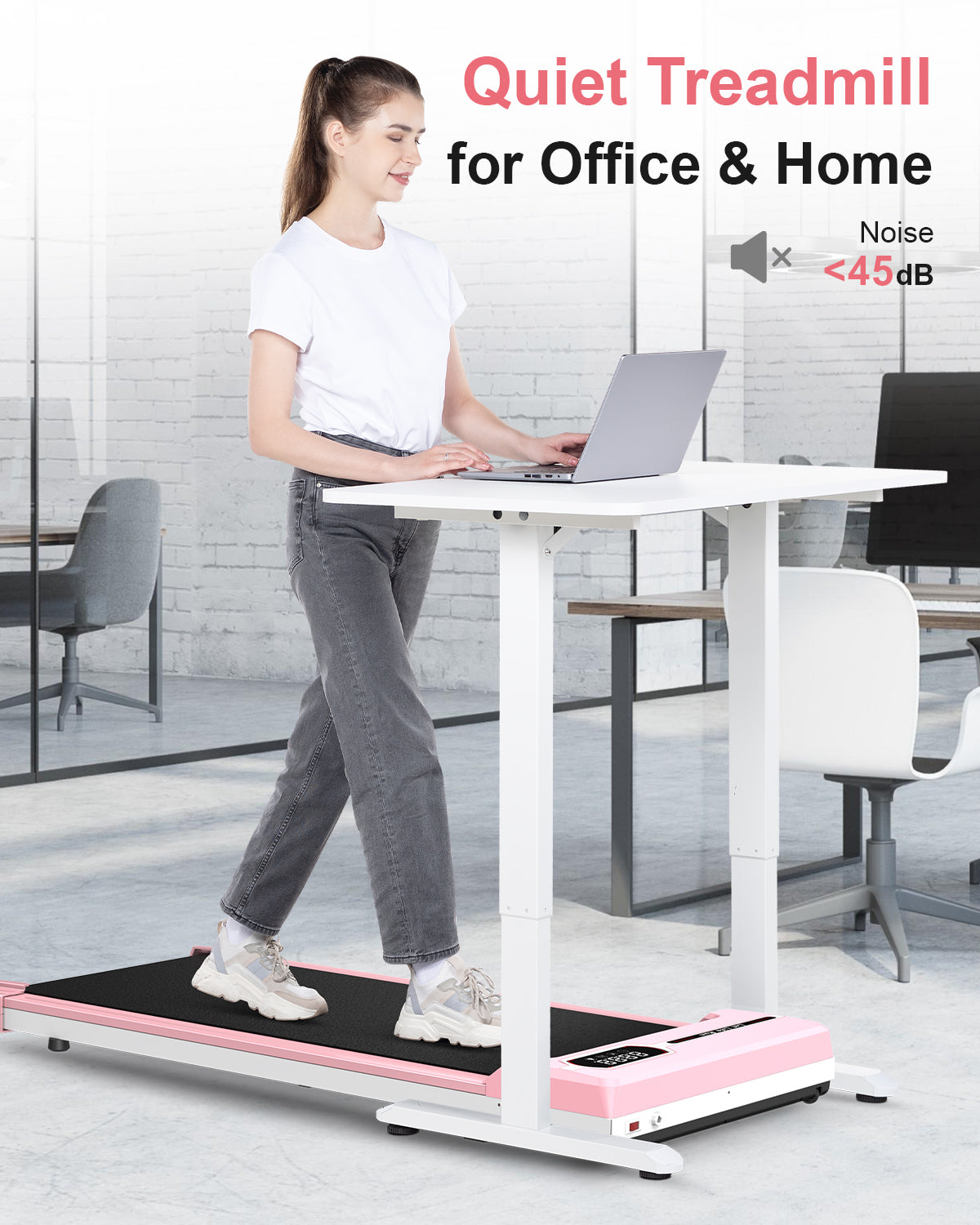 Tapis roulant 1-8km/h - RATTANTREE - Walking pad, Tapis roulant elettrico, display LED, Carico massimo di 120 kg, Rosa