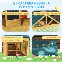 Casetta per Bambini 3-8 Anni con 5 Finestre e 2 Lavagne, in Legno di Abete, 173x117x144 cm, Marrone e Blu