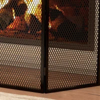 Parascintille per Camino Pieghevole a 3 Pannelli in Metallo con Design Classico, 96x60cm, Nero