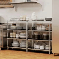 Scaffale da Cucina a 4 Livelli Regolabili su 10 Altezze Diverse, in Acciaio Inox, 91x40x108 cm, Argento