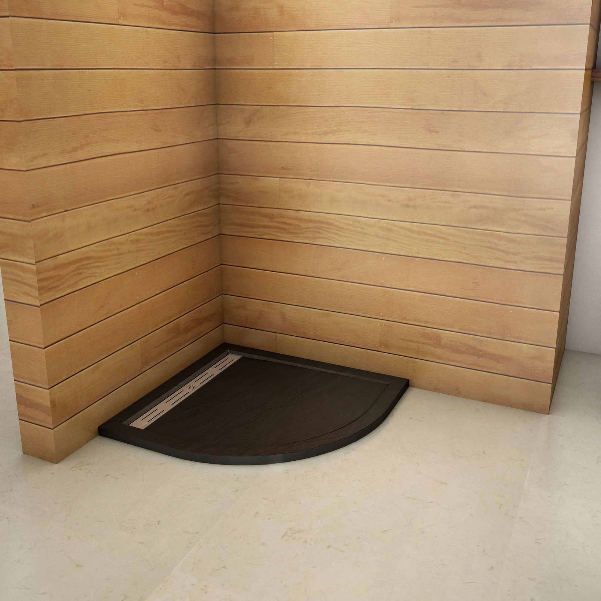 Piatto Doccia Semicircolare 90x90x3cm in Pietra Vulcanica e Resina Mista Finitura Pietra  Nera Ruvida Ultraslim 3 cm Antiscivolo Antibatterico