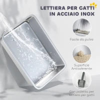 Lettiera per Gatti Impermeabile con Pareti Rialzate, Vassoio e Paletta, in ABS, 71x50.8x35.5 cm, Bianco