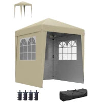 Gazebo da Giardino Pop-up Pieghevole Regolabile in Altezza Protezione UV 30+, 3 Pareti Laterali, Beige