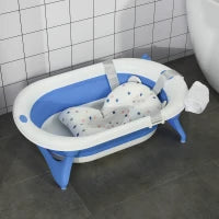 Vaschetta Bagnetto Pieghevole per Bambini 0-3 Anni con Indicatore di Temperatura e Cuscino, 81.5x50.5x23.5 cm, Blu