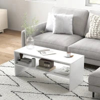 Tavolino da Caffè Moderno in Legno a 2 Livelli con Ripiano Aperto, 100x40x41.5 cm, Bianco