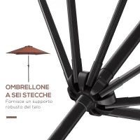 Ombrellone da Giardino Inclinabile con Manovella, in Alluminio, Metallo e Poliestere, Ø260x235 cm, Nero e Caffè