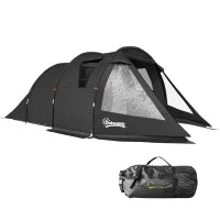 Tenda da Campeggio 3 Posti con 2 Stanze Interne con Finestre e Coperture, 475x264x172 cm, Nero