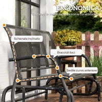 Panchina a Dondolo da Giardino a 3 Posti in Metallo e Tessuto a Rete Traspirante, 147x70x85cm, Nero