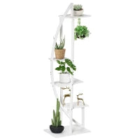 Portafiori a 5 Livelli a Mezzaluna per Interni ed Esterni in MDF e Acciaio, 50x30x160 cm, Bianco