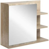 kleankin Specchiera Bagno a Parete con Anta e 3 Ripiani Laterali in Legno, 60x18x50cm
