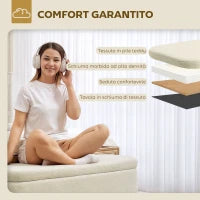 Panca Contenitore da 65L in Tessuto Teddy e Gambe in Legno, 120x42x45 cm, Beige