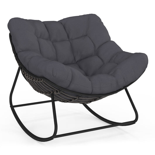 IDMarket - LOA poltrona a dondolo effetto rattan grigio con cuscino grigio