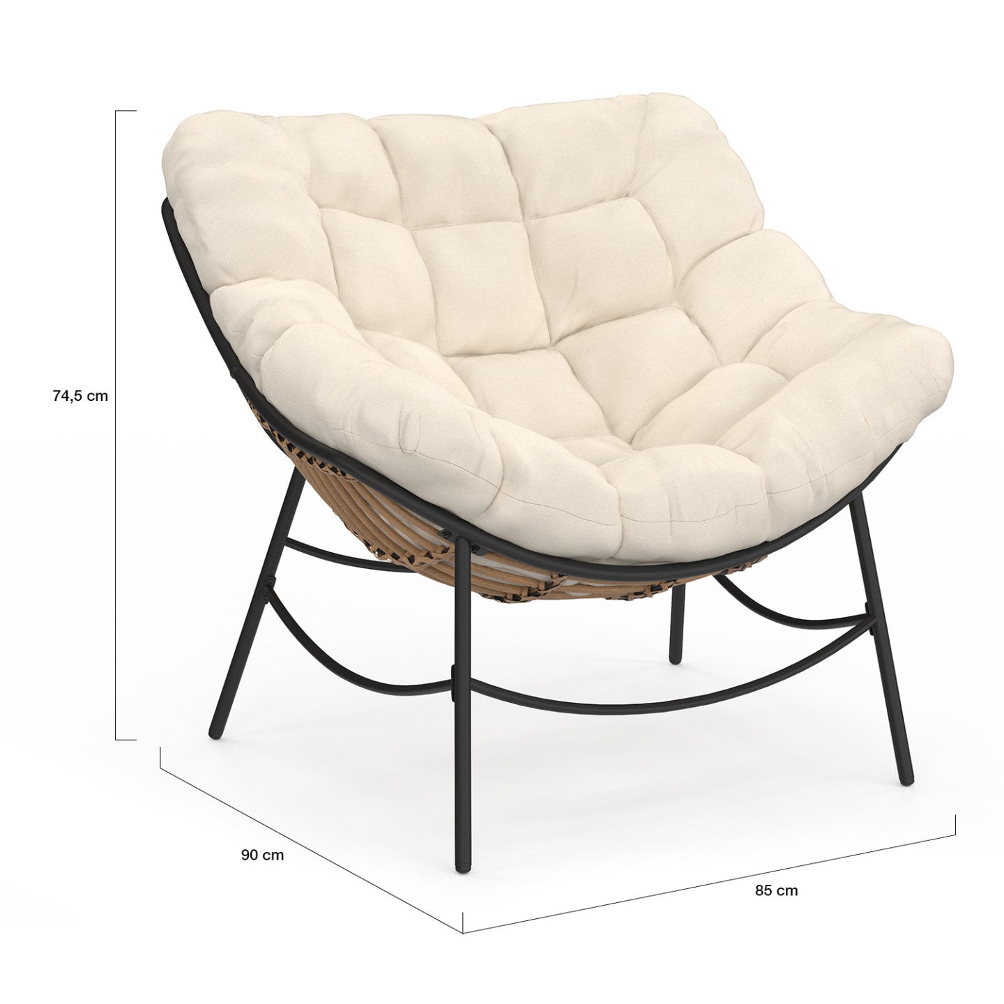 IDMarket - LOA, sdraio da giardino in rattan con cuscino ecrù