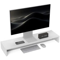 Supporto per Monitor con 2 Vani Contenitore in Legno, 100x27x15 cm, Bianco
