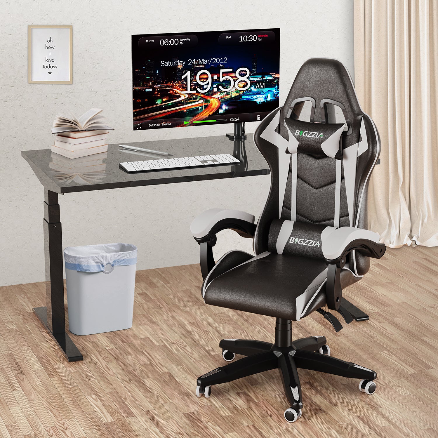 Sedia gaming Bianco - Poltrona Racing - RATTANTREE - Schienale Reclinabile, Altezza Regolabile, 360 Gradi Direzionale