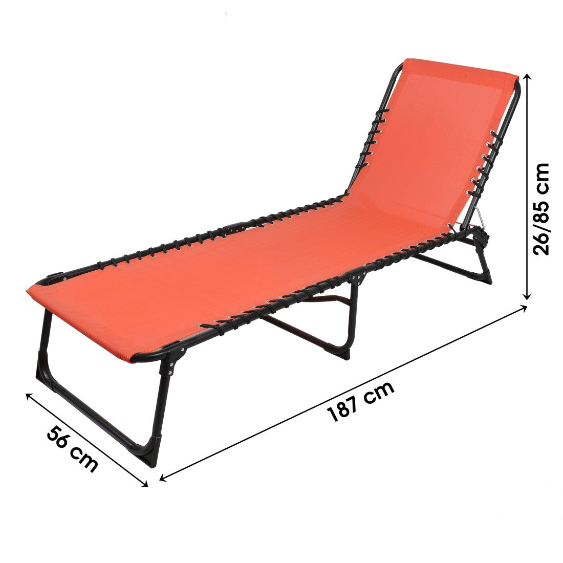 Set di 2 lettini da sole corallo – 187x56x26/85 cm – Metallo – Tela resistente – Schienale reclinabile