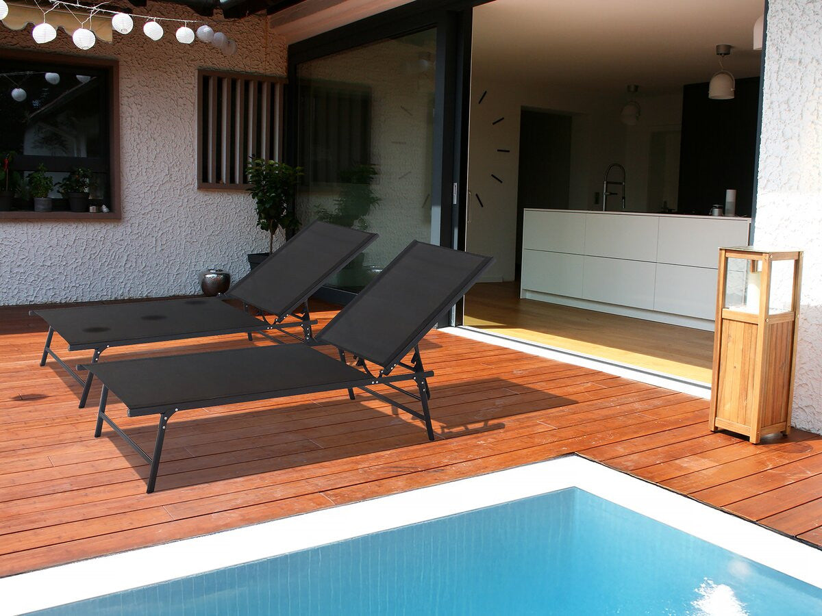 Set di 2 lettini prendisole in metallo "Sublima" - 180 x 54 x 104 cm - Nero