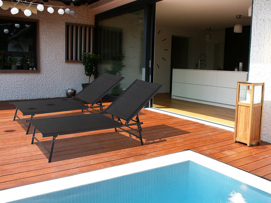 Set di 2 lettini prendisole in metallo "Sublima" - 180 x 54 x 104 cm - Nero