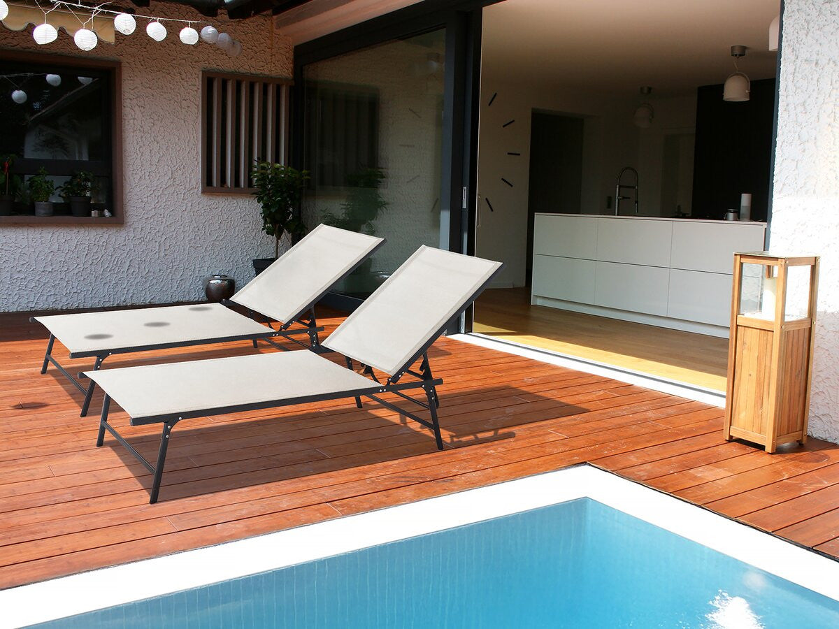 Set di 2 lettini prendisole in metallo "Sublima" - 180 x 54 x 104 cm - Beige