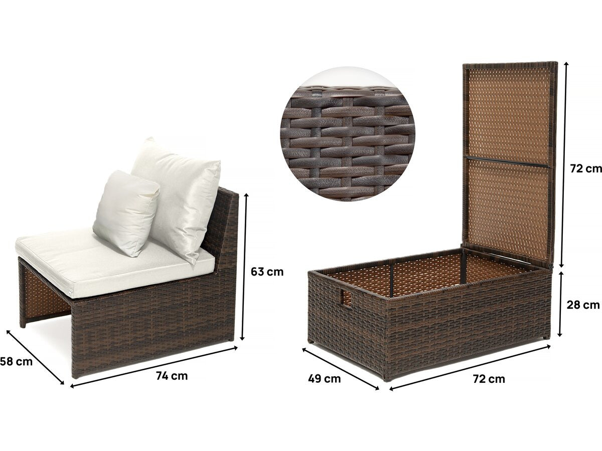 Set di 2 poltrone da giardino "Farel" con poggiapiedi e scatola - Beige/marrone