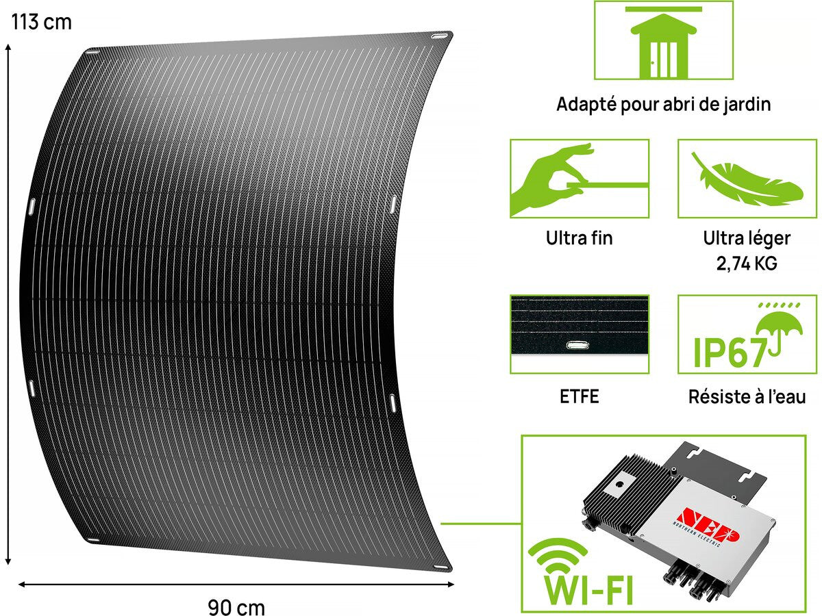 Set di 2 pannelli solari flessibili plug and play - 400 w "Urban center" - Nero
