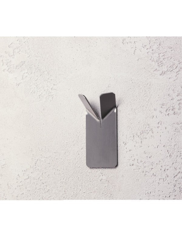 Set di 2 ganci appendiabiti doppi NIVA in acciaio inox con adesivo 4,8 x8,5 x2,2 cm