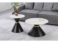 Set di 2 tavolini da caffè impilabili in ceramica "Moon" - 70 x 70 x 42 cm - Grigio/Bianco