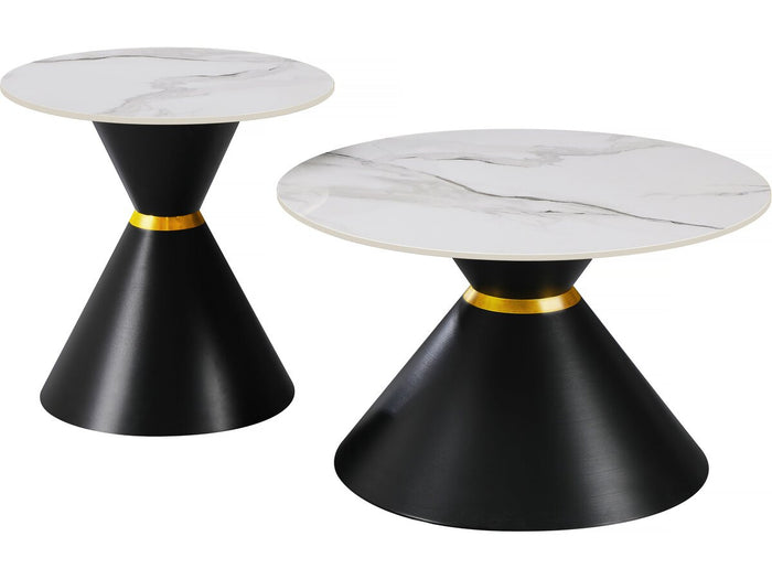 Set di 2 tavolini da caffè impilabili in ceramica "Moon" - 70 x 70 x 42 cm - Grigio/Bianco