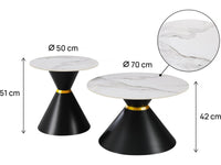 Set di 2 tavolini da caffè impilabili in ceramica "Moon" - 70 x 70 x 42 cm - Grigio/Bianco