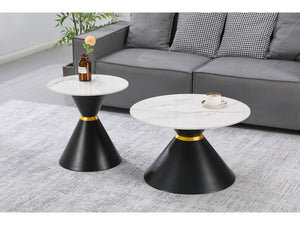 Set di 2 tavolini da caffè impilabili in ceramica "Moon" - 70 x 70 x 42 cm - Grigio/Bianco