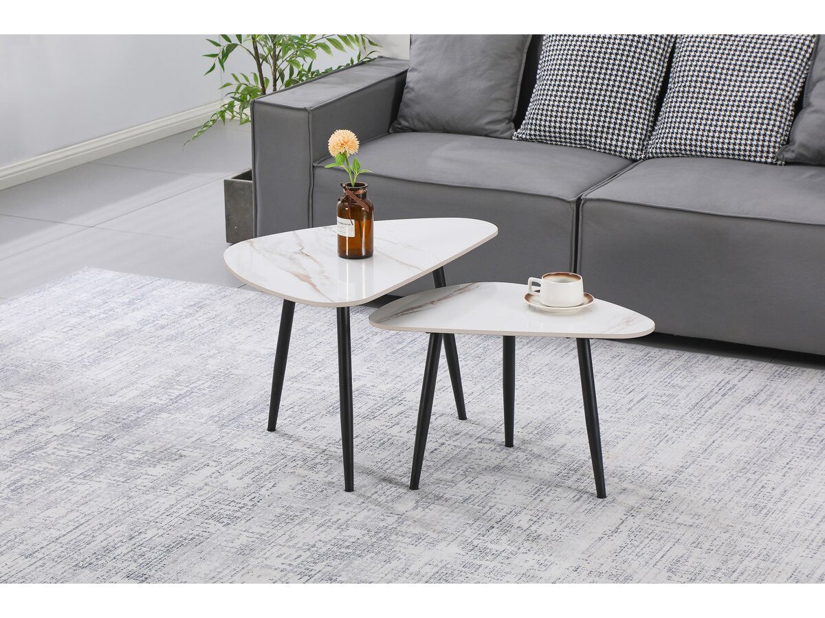 Set di 2 tavolini da caffè impilabili in ceramica "Terra" - 49 x 79 x 56 cm - Bianco