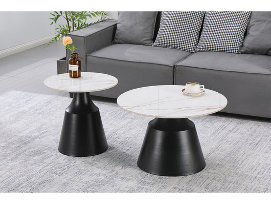 Set di 2 tavolini da caffè impilabili in ceramica "Vulca" - 70 x 70 x 43 cm - Bianco