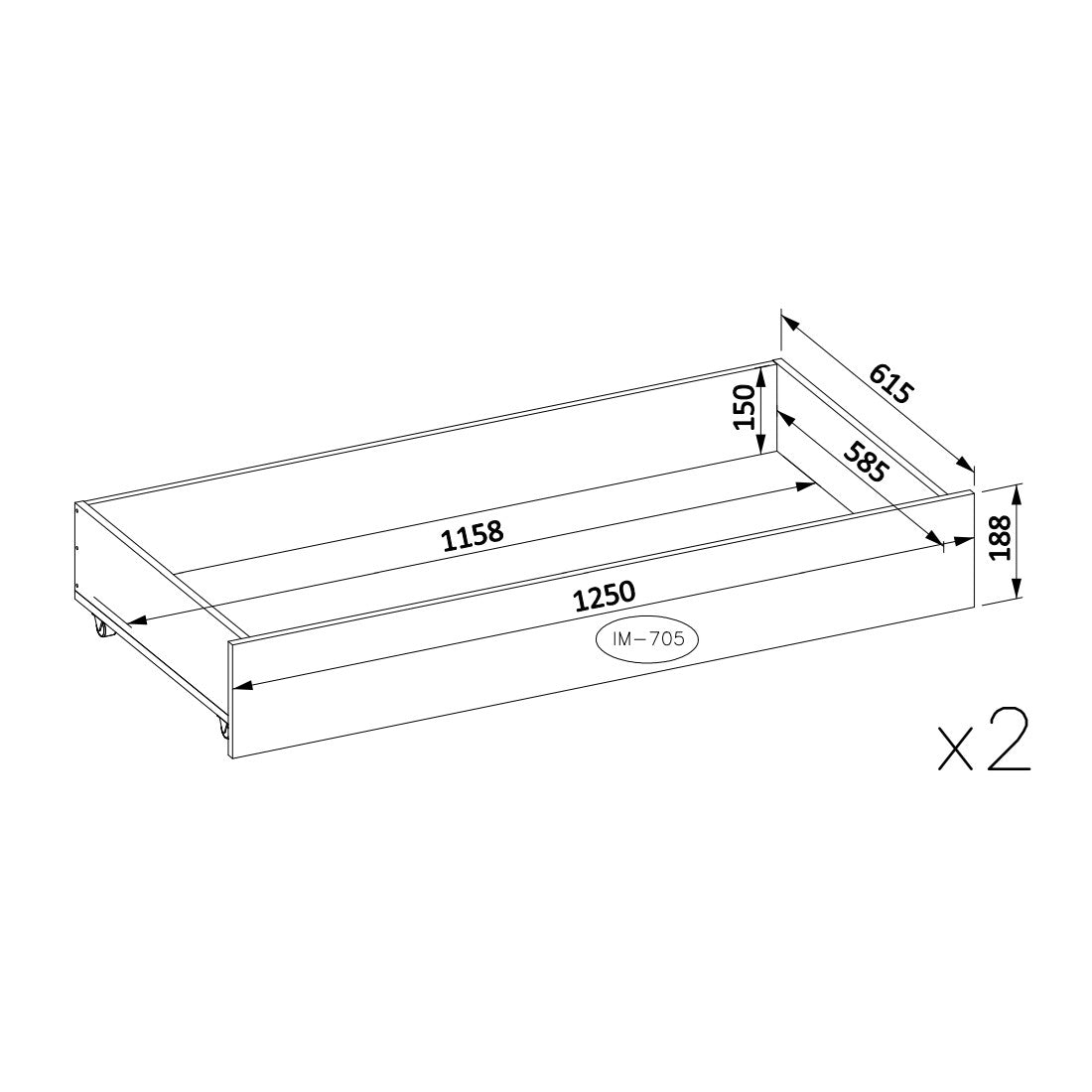 Set di 2 cassetti per letto VOX colore rovere e bianco
