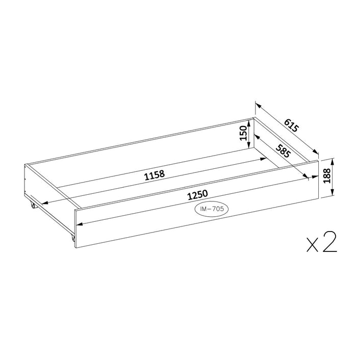 Set di 2 cassetti per letto VOX colore rovere e bianco