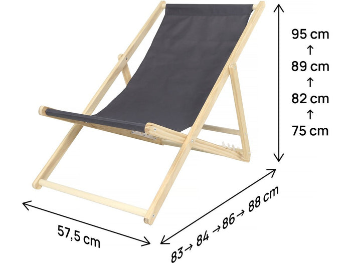 Set di 2 sedie a sdraio in legno "Chilean" - 107 x 56.5 x 81 cm - Grigio