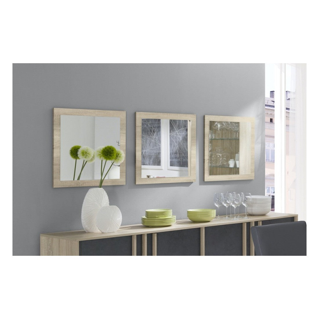 Set di 3 specchi MALMO colore sonoma 60x60x3