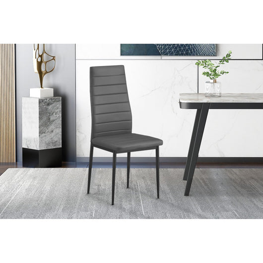 Set di 4 sedie da pranzo KEIZO – Design moderno – Gambe in metallo nero – Rivestimento in PU grigio