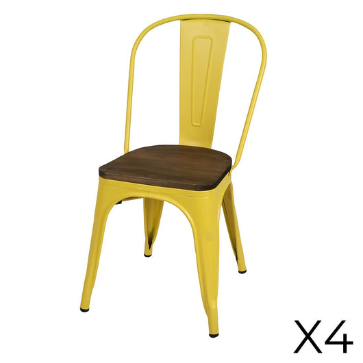 Set di 4 sedie in metallo giallo in stile industriale. Collezione FACTORY.