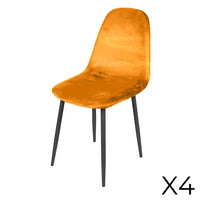 Set di 4 sedie LOLY, seduta e schienale in velluto giallo, struttura in metallo nero.