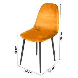 Set di 4 sedie LOLY, seduta e schienale in velluto giallo, struttura in metallo nero.