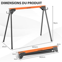 Set 2 cavalletti per sega in metallo pieghevoli portata 500 kg cavalletti con 2x4 bracci di sostegno piedini ad apertura rapida 96,5 x 47 x 76 cm arancione 20_0008787